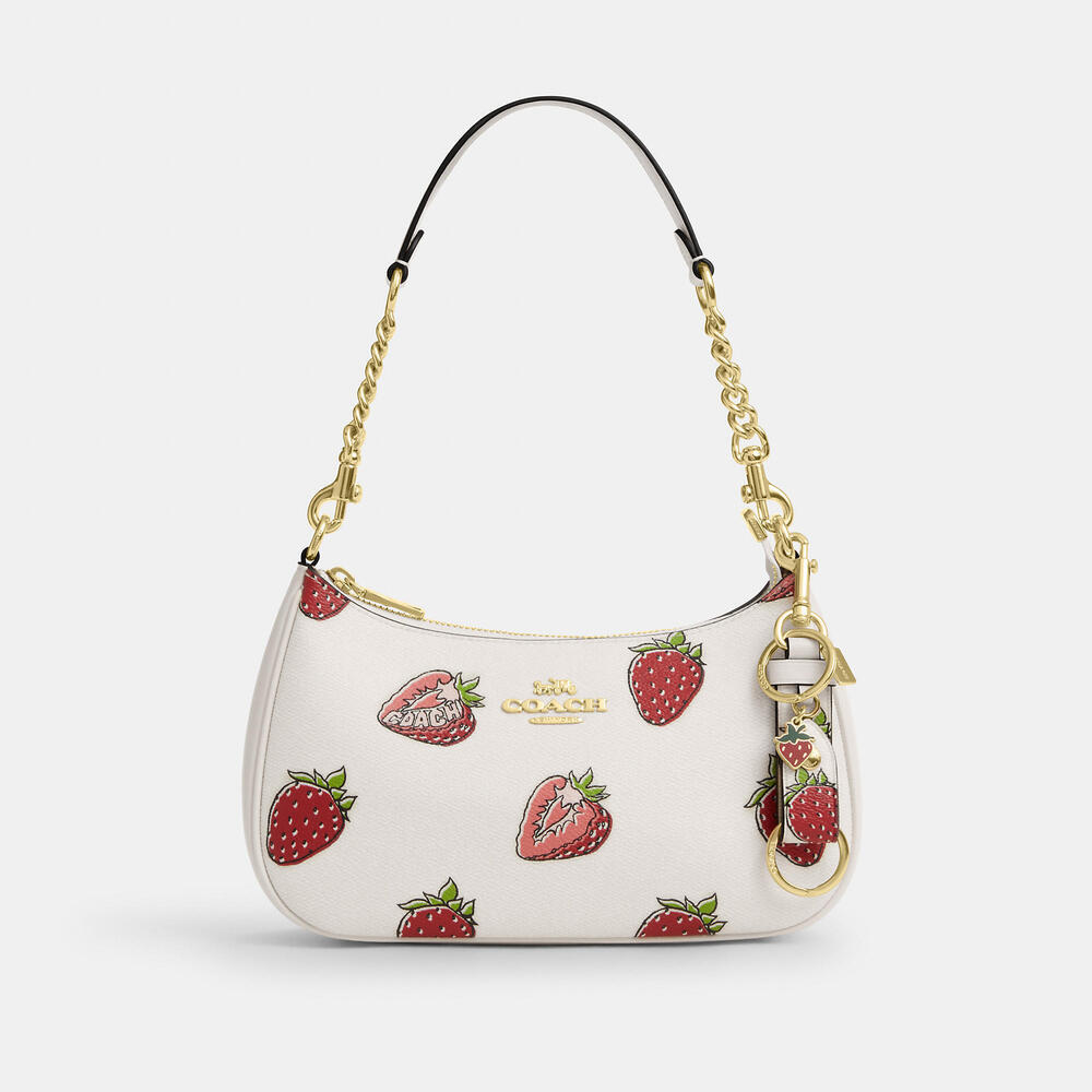 Trigger Snap Bag Charm With Strawberry Print (Shown On Bag. Bag Not Included).